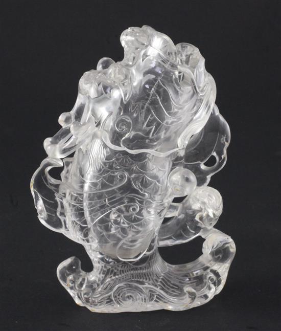 A Chinese rock crystal fish-dragon vase, 19th/20th century, 12.5cm